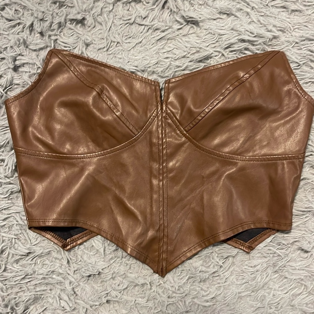 Brown PU Leather V Top